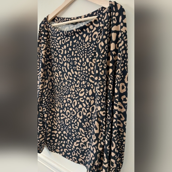 Ann Taylor Flowy Baggy Long Sleeve Cheetah Print Blouse Size L - Picture 9 of 10
